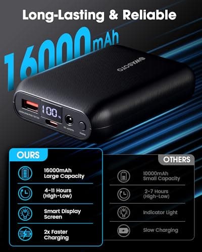 WASOTO Heated Vest Jacket Battery Pack 16000mAh 9V Output with LED Display, Rechargeable Power Bank with DC/Type-C/USB Supports PD3.0/PD2.0 3