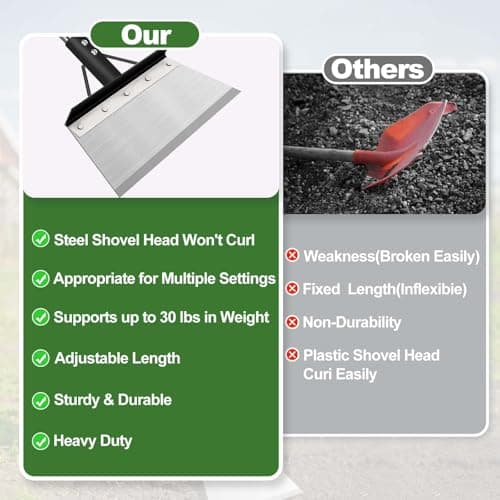 INCIKITI Multifunctional Garden Cleaning Shovel, Heavy Duty Steel Flat Shovel with 59" Adjustable Handle, Snow Ice Scraper, Outdoor Spade Tool for Weeding, Lawn Edging, Digging, Ice Removal 5