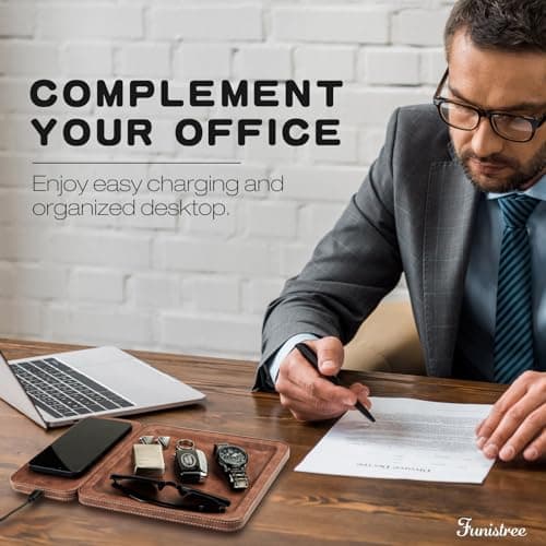 Gifts for Men Dad Husband from Daughter Son Wife, PU Leather Wireless Charging Station and Valet Tray, Easter Present Stocking Stuffers, Boyfriend Anniversary Birthday Gifts for Him 7