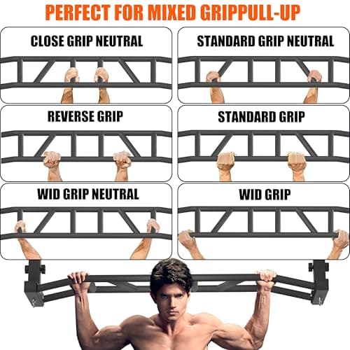 HWOOUSA 48" Ceiling Mount Pull Up Bar - Heavy Duty Multi-Grip Chin Up Bar for Garage/Home Gym and Strength Training, Adjustable Height&Supports to 600 Lbs 6