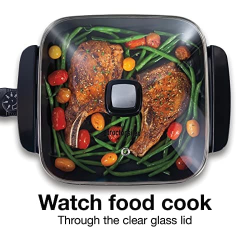 Proctor Silex Electric Skillet with Lid, 116 sq. in. Nonstick Cooking Surface for Frying, Sauteing, Simmering and Braising, Adjustable Temp 200° to 400° F, Black (38526PS) 5