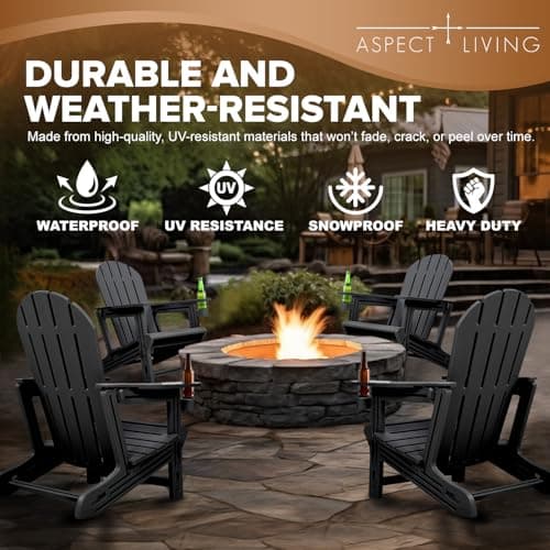 Aspect Living Adirondack Chairs - HDPE Weather Resistant, No Tools and Hardware Required 5-Minute Assembly, Patio, Firepit or Lawn Chairs, Black 6