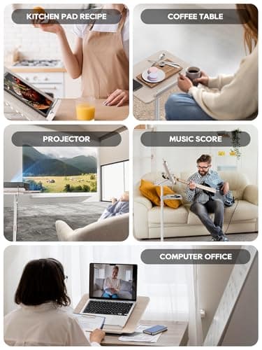 2 in 1 Adjustable Book Stand - Dual-Use Floor and Desktop Book Holder Stand, Height Adjustable 23.5-52 in, Elastic Page Clips for Music Sheet, Recipe, Tablet, Laptop-White 7