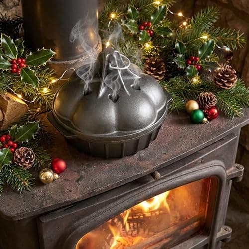 UKENEM Wood Stove Steamer & Woodstove Steamer Stove Humidifier Cast Iron, 2.3 Quart Round Fireplace Humidifier & Simmer Pots with Heart-shaped Vent At The Top Covers (Round-1)