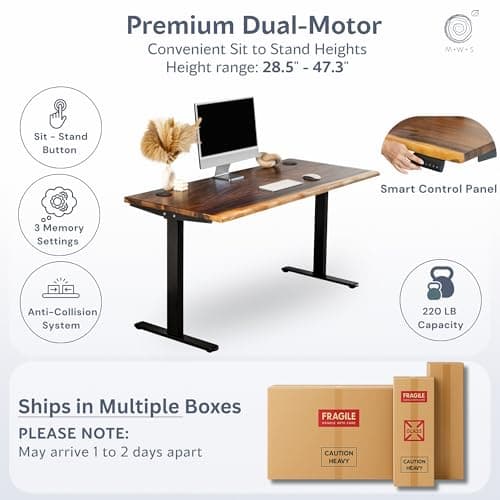 Standing Desk – Walnut Solid Wood Desk, Natural Live Edge, Adjustable Height Dual Motor, Sit Stand for Home Office (Black, W60 x D27) 5