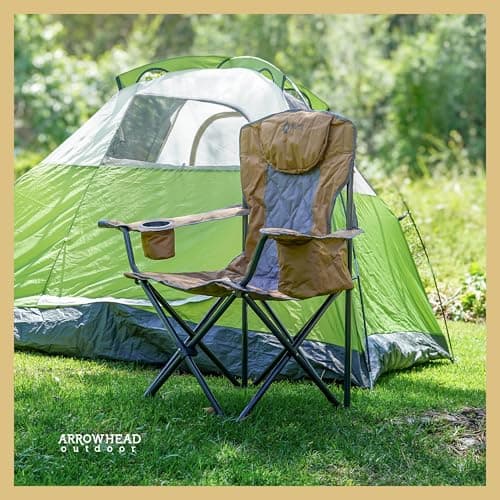 ARROWHEAD OUTDOOR Portable Deluxe Folding Camp Quad Chair w/Headrest, Glass & Cup Holders, Armest 6-can Cooler, Heavy Duty Carry Bag, 550 lbs Weight Capacity 8