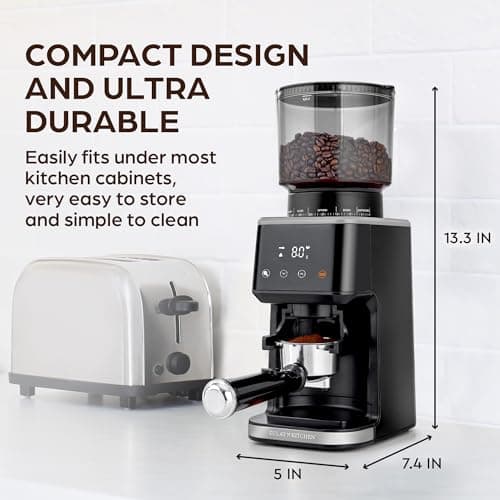 Zulay Kitchen Conical Espresso Burr Coffee Grinder - Touchscreen, 51 Bean Grind Settings, Precision Electric Timer, Stainless Steel - Includes Metal Scooper & 2 Cleaning Brushes 7