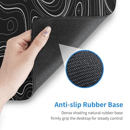 Large Gaming Mouse Pad Black Topographic Contour Mouse Pad Extended XL Long Mousepad Big Desk Mat with Stitched Edges & Nonslip Rubber Base for Company Office Work, 31.5 X 11.8 Inch 5