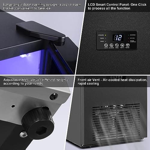 Upgraded Commercial Ice Maker 130LBS/24H with 35LBS Storage Bin, 15" Wide Frosted Black Undercounter/Freestanding Ice Maker Machine for Home Bar Outdoor, 45PCS Ice Cubes Ice Machine, Self Cleaning 7