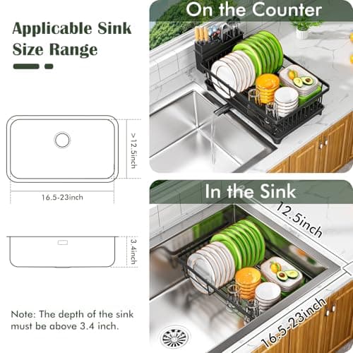 Kmiectse Dish Drying Rack - Space-Saving Small Dish Rack for Kitchen Counter, Rust-Resistant Kitchen Drying Rack, Compact Dish Drainer Organizer with Utensil Holder for Home Kitchen, Black 7