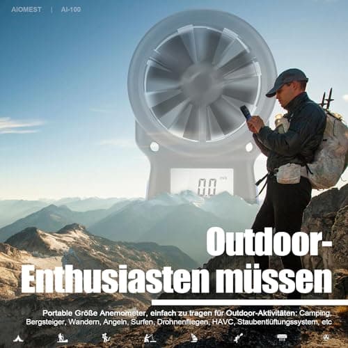 AIOMEST Digital Anemometer, Handheld Wind Speed Meter AI-100, Airflow Gauge Measures Air Temperature ℃/℉ Velocity for HVAC with Wind Chill Backlight 6