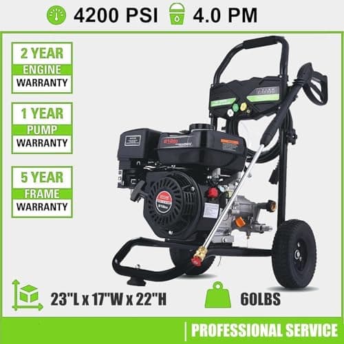 Imdot 4200PSI Gas Pressure Washer, 4.0GPM Heavy Duty Power Washer with 5 Quick Connect Nozzles, 25ft Flexible Hose and 0.5Gal Soap Tank, 212cc 7.0 HP Engine, EPA/CARB/ETL Compliant, Black 6