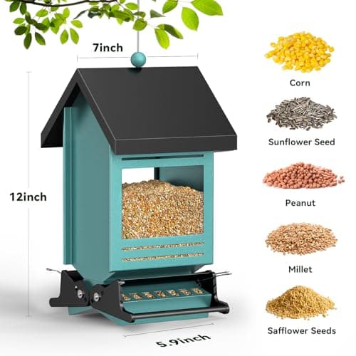 Large Capacity Squirrel Proof Bird Feeder for Outdoors - Hanging, Chew-Proof, Finch & Cardinal, 5LBS 5