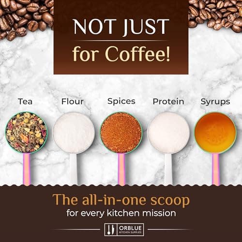 Orblue Premium Coffee Scoop Set - 1 Tbsp (15ml) & 2 Tbsp (30ml) Measuring Tablespoon - Stainless Steel Coffee Measuring Spoon and Scooper with Long Handles - Pack of 2 5
