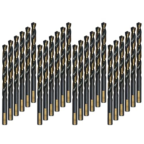 VALYRIANTOOL HSS Twist Drill Bits | 24 Pcs Black and Gold Coated Drill Bits Set | 1/4 Inch 3-Flat Shank Jobber Drill Bits for Drilling on Mild Steel, Copper, Aluminum, Zinc Alloy