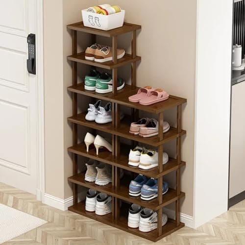 Vertical Shoe Rack - Tall Narrow Shoe Rack Organizer for Small Spaces,7 Tier Bamboo Shoen Shelf for Entryway,Closet,Corner,Doorway,Skinny Shoe Shelf Space Saving Shoe Storage,Free Stackable DIY… 5