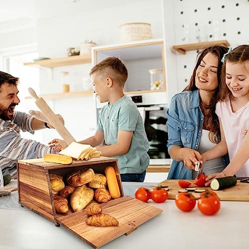 KIKVOOL Wooden Bread Box for Kitchen Countertop, Large Capacity No-assembly Bread Container, Homemade Bread Bin Storage for Various Kitchen Counter Styles. 6