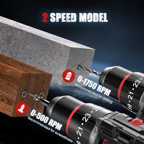 Brushless Cordless Drill Set - Electric Taladro Inalmbrico with 2 * 2Ah Battery and Charger - Hand Battery Drill Machine Driver Driller Atornillador Inalmbrico 5