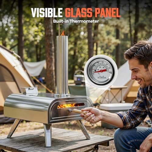 BIG HORN OUTDOORS 16" Woodfire Pizza Stone Oven, 1112°F Outdoor Stainless Pizza Cooker, Portable for Party Usage, Sliver 6
