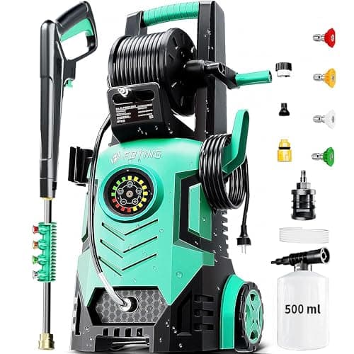 Pressure Washer 5000PSI with Adj-8-Level Touch Screen, 34" Tall Power Washer, 4 Quick Connect Nozzles, Inlet Hose&Filter&500mlFoam Cannon