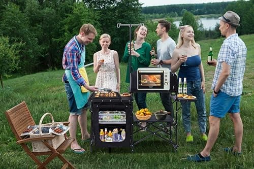 Nice C Camping Kitchen Station, Camping Table, Picnic Table, Portable Grill Table, Folding Cook Table, Upgrade Light Stand and Windshield Station & Organizers, Carry Bag for Beach, Picnic (Black) 5