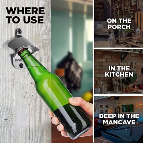 MAGCAP Outdoor Bottle Opener Wall Mounted - Style Magnetic Beer Bottle Opener that Catches Caps - Easy to Install and Incredibly Convenient (Gunmetal Black) 5