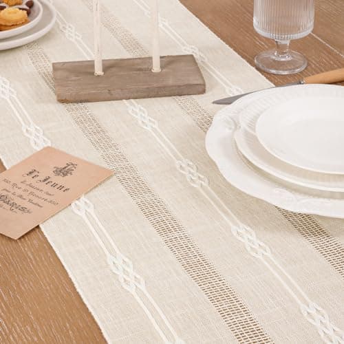 Socomi Farmhouse Table Runner 60 inches Macrame Woven Coffee Table Runner Cotton Rustic Fall ThanksgivingTable Runner with Tassels for Boho Home Decor Dining Living Room 13x60 inches Beige 5