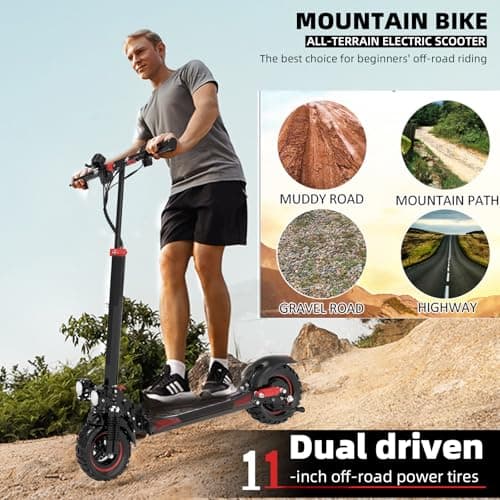 Electric Scooter Adults,11" Off-Road Tires,48V 18/21AH Big Battery,1200W Motor,34 Mph,34/37 Miles Long Range,Dual Braking System,Folding Commuter Electric Scooter (MAX-48V 18AH-1200W) 5