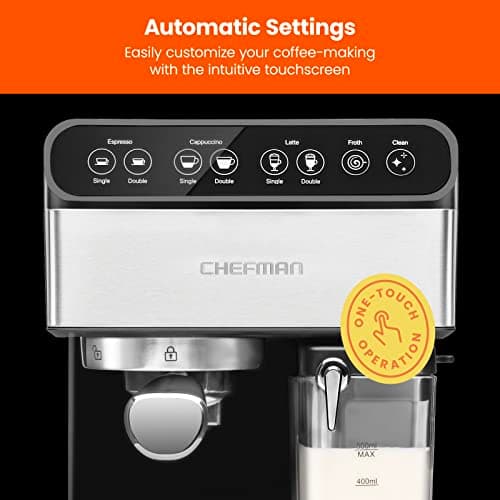 Chefman 6-in-1 Espresso Machine with Built-In Milk Frother, 15-BAR Pump, Digital Display, One-Touch Single or Double Shot for Cappuccinos and Lattes, XL 1.8-L Water Reservoir, Stainless Steel 5