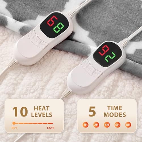 Homemate Heated Blanket Electric Queen Size - 84“x90“ Heating Blanket with 10 Fast Heat Levels 8 Hours Auto Off Ultra Soft Cozy Flannel Over-Heated Protection ETL Certification Keep Warming in Home 3