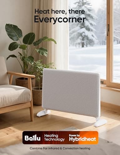 Ballu Mica Infrared Space Heater Indoor Use,Large Room Panel Heater with Programmable Thermostat,WiFi App Control,Portable Stand or Wall Mount,Energy Efficient Smart Quiet Heater,Work with Alexa,White 6