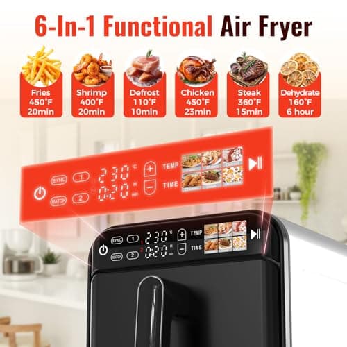 11.6QT Dual Basket Air Fryer Oven, Vertical 2-Basket Design, 6-in-1 Presets Function with Digital Touchscreen, Sync & Match, Easy to Clean, Dishwasher Safe, Family Meals 5