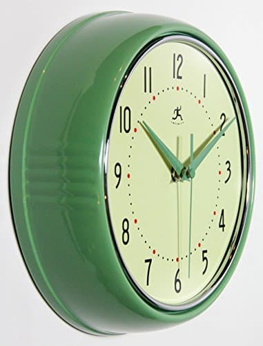 Infinity Instruments LTD. Retro 9 inch Silent Sweep Non-Ticking Mid Century Modern Kitchen Diner Wall Clock Quartz Movement Retro Wall Clock Decorative (Green)… 2