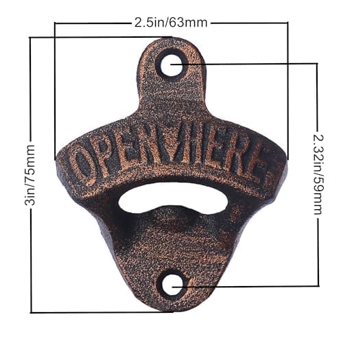 Jumiok Antique Copper Wall Mounted Bottle Opener Rustic Cast Iron Beer Cap Opener Screw in Wall for Wooden Board Carrier 4