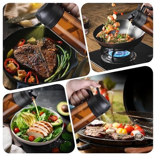 LAKUMIQI 2 in 1 Oil Sprayer for Cooking, 16oz Olive Oil Dispenser Bottle for Kitchen, Food Grade Light-Blocking Leak Proof Glass Spray Bottle for Salad, Air Fryer, BBQ 5