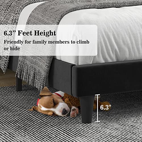 Allewie Full Bed Frame/Velvet Upholstered Bed Frame with Vertical Channel Tufted Headboard/Strong Wooden Slats/Platform Bed Frame/Mattress Foundation/Box Spring Optional/Easy Assembly/Black 6