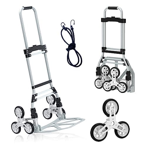 260 LBS Stair Climbing Cart, Aluminum Trolley Dolly for Stairs, Folding Hand Truck Dolly, Grocery Shopping Cart with Mute Wheels, Telescoping Handle and Rubber Wheels for Moving, Shopping