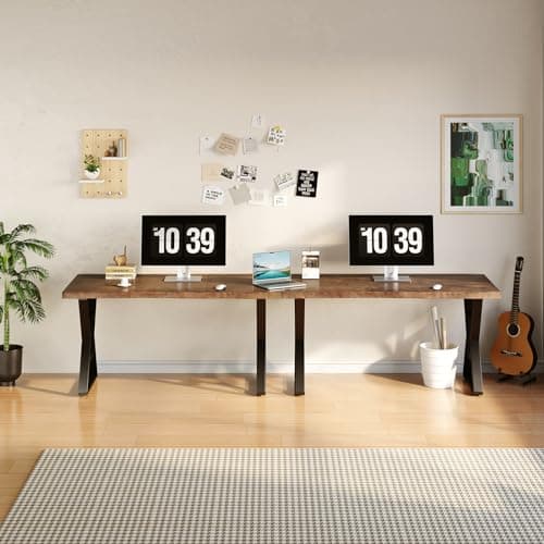 QZYJKJ 55inch Rustic Brown Solid Wood Computer Desk - Modern Gaming Workbench for Home Office, Modern Simple Design, Ideal for Study, Writing, Dining 5