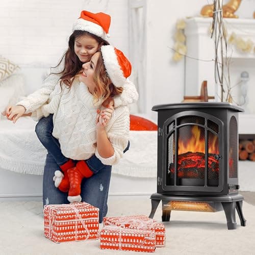 24" Electric Fireplace Heater Stove - Infrared Heater with Realistic LED 3D Flames and Remote Contro, Fire Place Electric, Fake Freestanding Fireplace for Indoor Use, Timer, 750 | 1500W 8