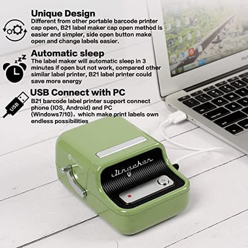 LMASBLTER B21 Label Maker - Portable Bluetooth Thermal Label Maker Printer for Clothing, Jewelry, Retail, Mailing, Barcode, Compatible with Android & iOS System, with 1pack 50×30mm Label, Green 6