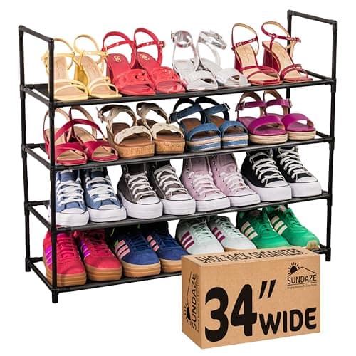 Sundaze Shoe Rack - 4 Tier Shoe Rack for Front Door Entrance, Sturdy Long Shoe Organizer for Closet, Bedroom, Entryway, Garage, Non Woven Fabric Shelf, Black, Holds Up to 20 Pairs