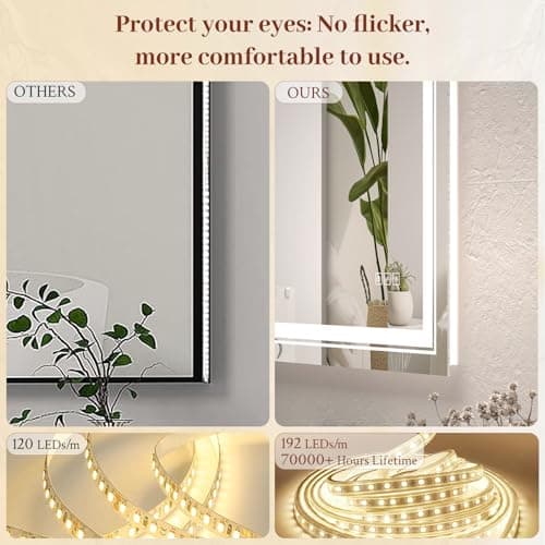 TOTOUS 20x30 LED Mirror for Bathroom with Front and Backlit Light Up Digital Mirrors for Wall,Anti Fog,Stepless Dimmable,Tempered Silver Glass Smart Vanity Mirror for Bathroom 5