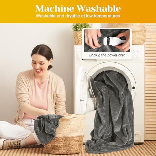 SUNVIVI Electric Blanket King Size, Heated Blanket Dual Control Soft Flannel, 10 Heat Settings, 12 Hours Auto Off, Machine Washable, 5 Years Warranty, Overheat Protection, ETL Certified, Grey 6