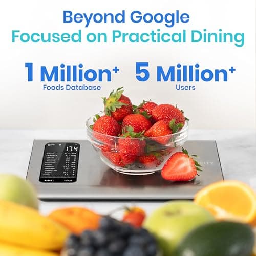 Etekcity Smart Food Kitchen Scale with Nutritional Calculator, Free App with 19 Nutrients Tracking, Calorie, Marco, Digital grams and ounces for weight loss, Premium Stainless Steel, 11lb 5