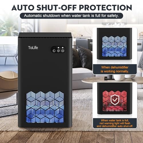 Dehumidifiers for home, 95 OZ Water Tank, 1000 sq.ft Dehumidifier for home Basement Bedroom Bathroom with Auto Shut Off 7 Colors LED Light 6