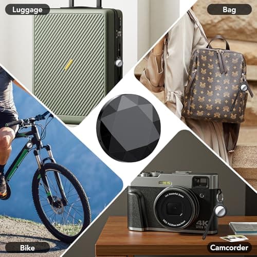 QCOQ Air Tracker Tags-4 Pack Black | Bluetooth Tracker Work with Apple Find My (iOS Only), Smart Tag with Protective Case/Keychain/Lanyard, Item Finder for Luggage/Key/Suitcase, Replaceable Battery 10