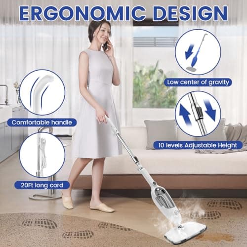 Steam Mops for Floor Cleaning, 10-in-1 Multipurpose Deep Steam Cleaner Mop for Home, Floor Steamers for Hardwood and Tile, Vinyl, Laminate, Carpet, Hard Floors with Attachments 6