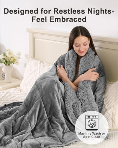 Ultra-Soft 15lb Weighted Blanket for Adults, Plush Sherpa Fleece Reversible Weighted Throw Comfort for Relaxation & Cozy Evenings, Hug-Like Security, Evenly Distributed, W48 x L72, Grey 6