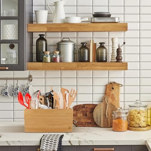 SAUNNIHEN Large Bamboo Utensil Holder for Kitchen Counter, 3 Compartments Cooking Farmhouse Utensil Holder for Countertop, Detachable Utensil Caddy Crock Organizer for Farmhouse Kitchen 7