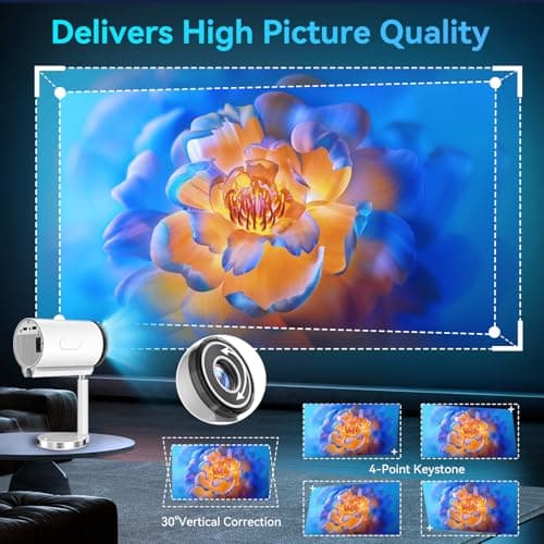 Smart Mini Projector with Android 11.0,2025 Upgraded Portable Projector 1080P 4K Full HD with WiFi 6 and BT5.2,90°Retractable Stand, Auto Keystone Home Projector for Phone/TV Stick/Laptop-Moana 5